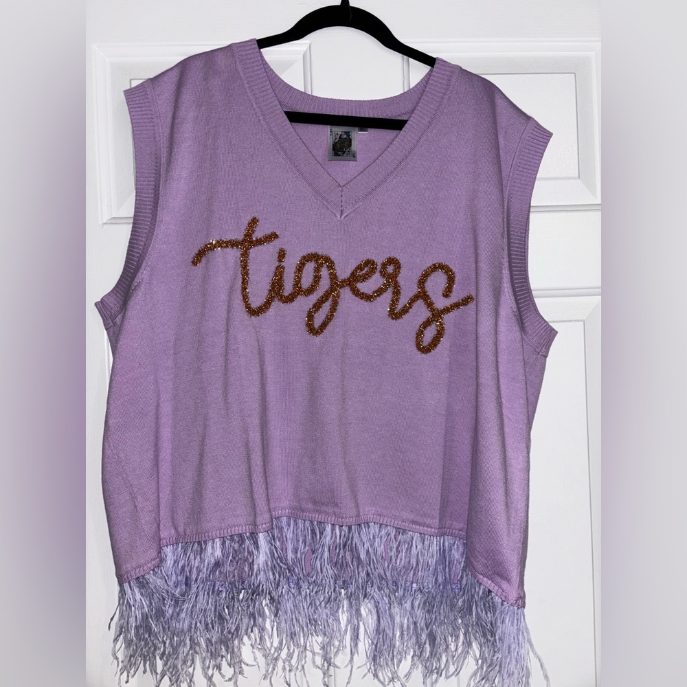 Queen of Sparkles Lavender Feathered Sweater Tank
